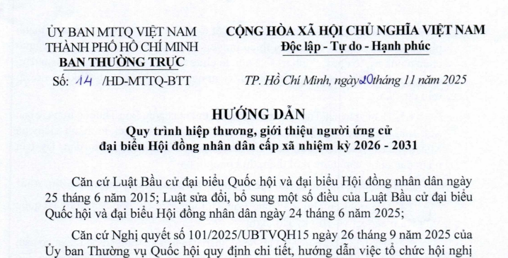 Đã có Hướng dẫn 14/HD-MTTQ-BTT về giới thiệu người ứng cử đại biểu Hội đồng nhân dân cấp xã